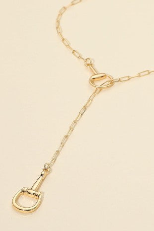 Silver horse bit paperclip chain lariat necklace