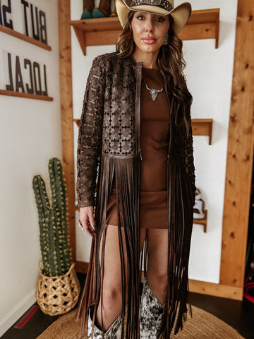 western duster with cowhide boots - NFR outfit