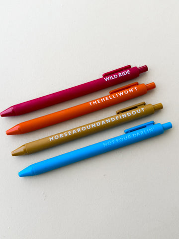 Western quote pen set with cowgirl sayings in colorful matte finishes