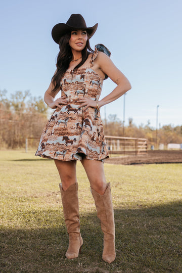 western dress pattern featuring horses