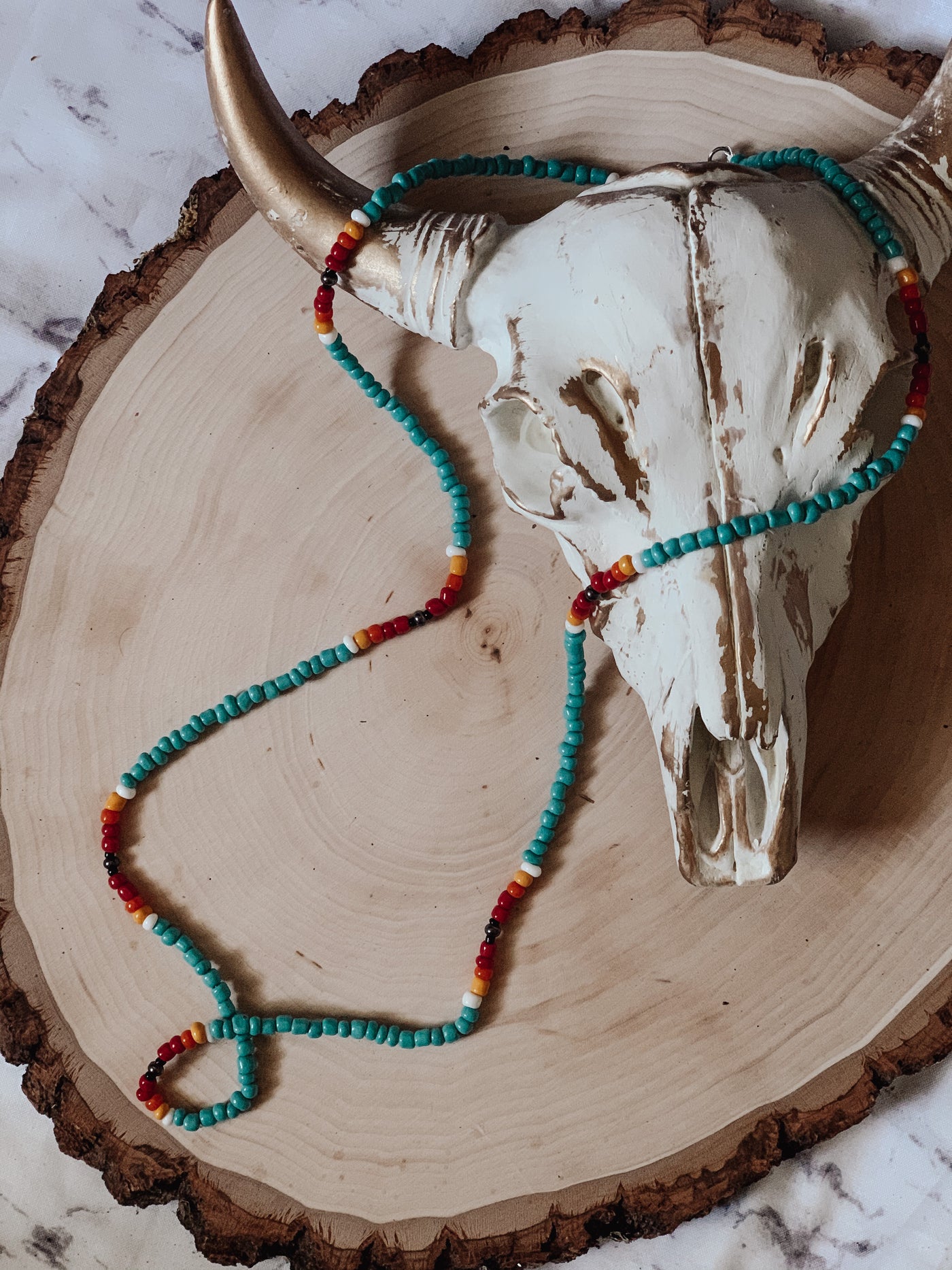 Long Turquoise Seed Bead Necklace *HANDMADE*